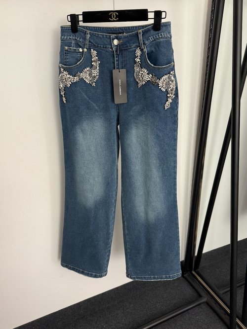 Dolce & Gabbana Crystal-Embellished 3D Flower Decorated Fashionable Jeans