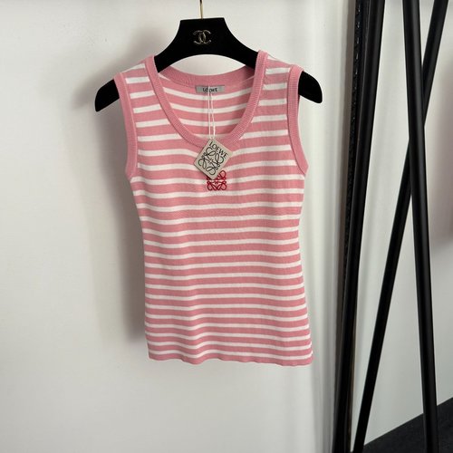 Loewe Chest Logo-Embroidered Pink and Yellow Striped Knit Vest