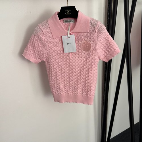 Dior New Logo-Embroidered Polo Collar Short-Sleeve Knit T-Shirt