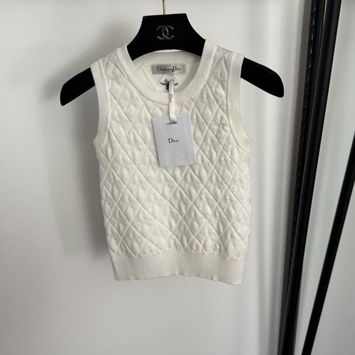 Dior CD Bee Embroidery Checkerboard Knit Vest