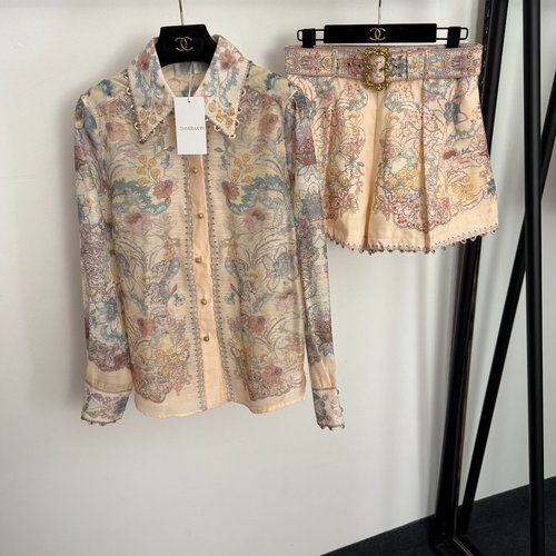 Zimmermann New Colorful Flower Print Suit with Collared Top and Shorts