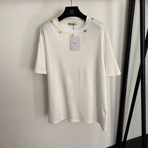 Dior New Arrival: Gold Hardware Pure Cotton Short-Sleeve T-Shirt