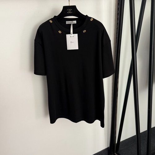 Dior Cotton Short Sleeve T-shirt with Gold Hardware