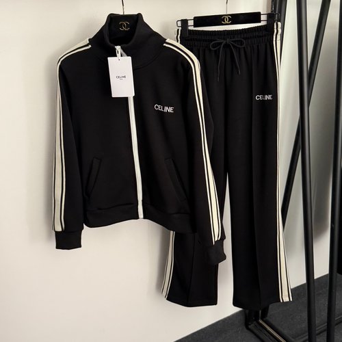 Celine Black, Red & Khaki Logo Embroidery Sport Tracksuit