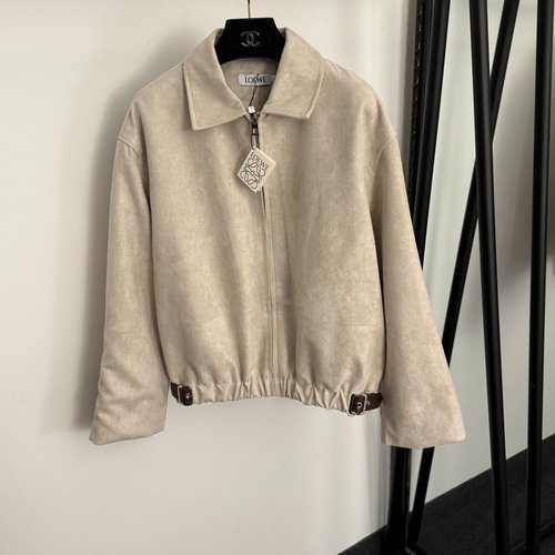 Loewe Long Sleeve Zipper Suede Jacket with Back Logo