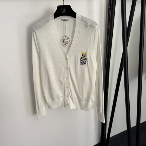 Loewe Cartoon Logo Embroidered V-neck Cardigan