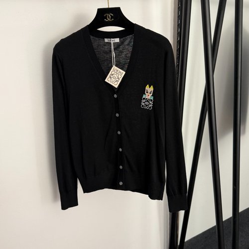 Loewe Cartoon Logo Embroidered V-neck Cardigan