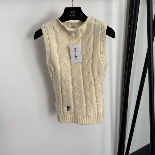 Dior CD Bee Embroidery Knit Vest in Apricot, Red and Dark Gray