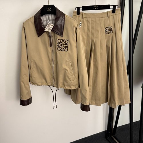 Loewe Two-Tone Windbreaker and High-Waisted Pleated Skirt Suit