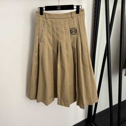Loewe Two-Color Logo Embroidery High-Waisted Pleated Skirt