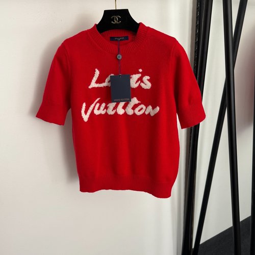 Louis Vuitton Chest Logo Letter Short-Sleeve Wool Pullover