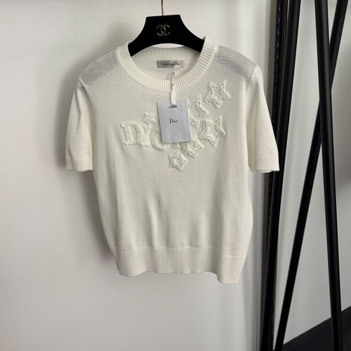 Dior Sequin Star Wool Embroidered Sleeveless Knit Top in Black and White