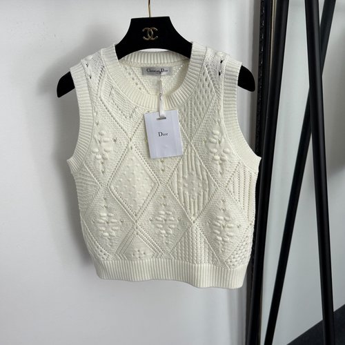 Dior Off-White Diamond-Lattice Hollow Knit Vest