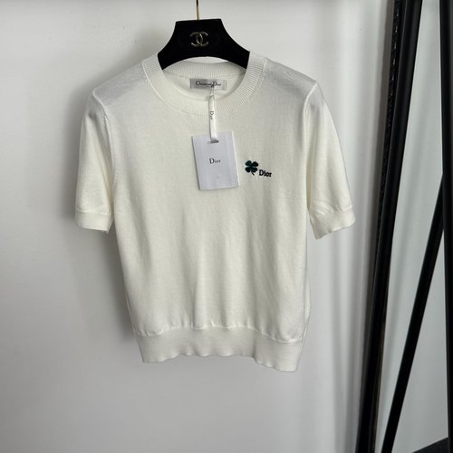 Dior Four-Leaf Clover Logo Letter Embroidery Wool Knit Top