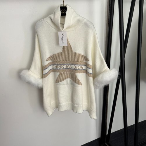 Dior New Multi-color Star Logo Furry Cuff High Neck Knit Pullover