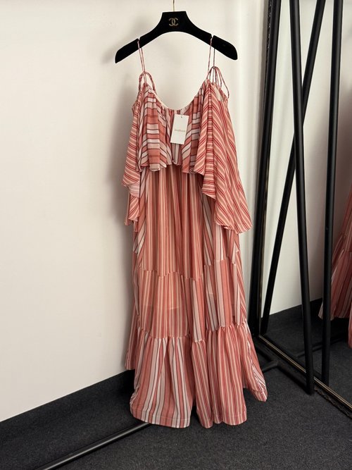 Zimmermann New Color-blocked Striped Summer Dress with Ruffled Straps