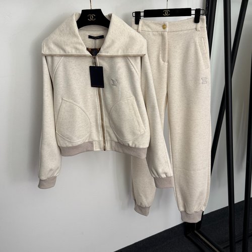 Louis Vuitton Sports Suit with Letter Embroidery and Big Collar