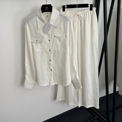 Loewe Homey Linen Casual Suit with Beaded Double-Pocket Shirt