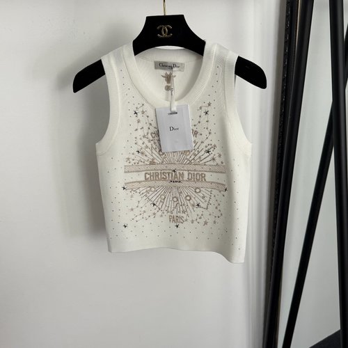 Dior Star Studded, Embroidered and Lettered Knit Vest