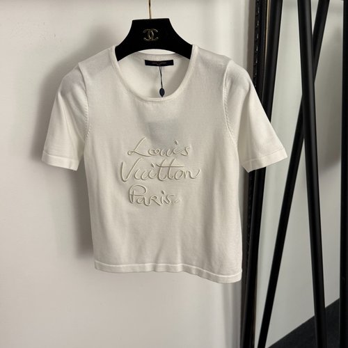 Louis Vuitton Embroidered Tencel Short-Sleeved Knit T-Shirt in Multiple Colors