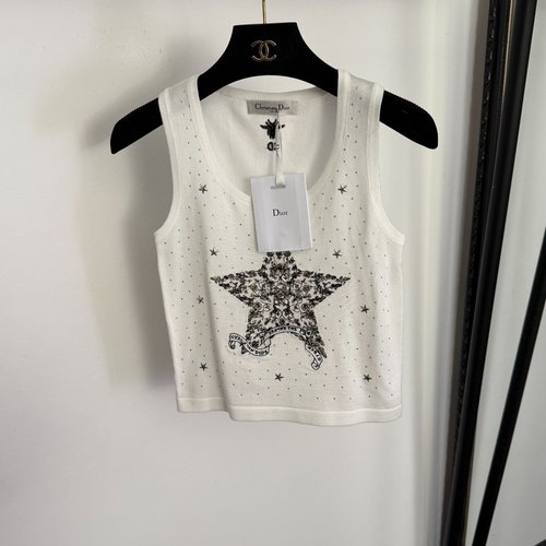 Dior New Knit Vest with Embroidered Flowers and Rhinestones