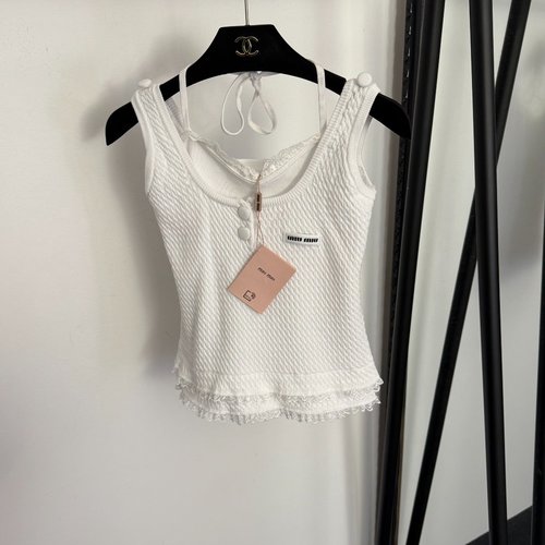 Miu Miu Lace-Trimmed Knit Sling Vest in 4 Colors