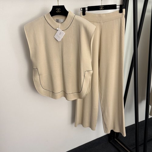 Loewe Beaded Knit Vest and High-Waist Pants Set