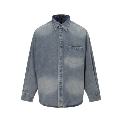Balenciaga Heavy-Washed Denim Hooded Jacket