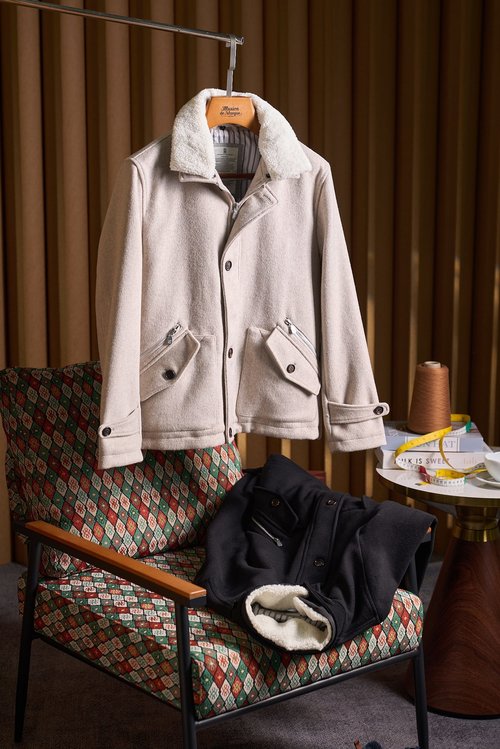 Loewe Detachable Mink Collar Wool Blend Jacket