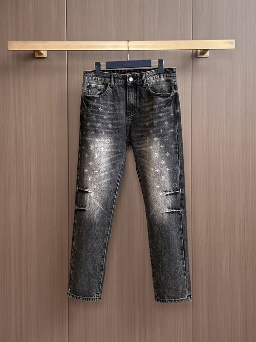 Louis Vuitton Distressed Jeans with Custom Logo