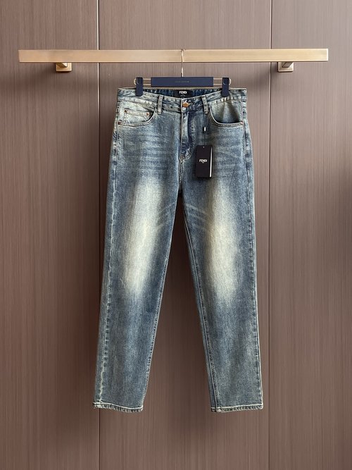 Fendi Authentic Wash Denim Jeans with Custom Hardware and Embroidery