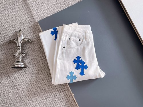 Chrome Hearts Patchwork Washed Jeans with High-Elastic Fabric