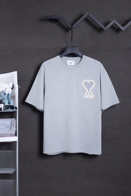 Ami Heavyweight Cotton Short-Sleeved Tops in Floral Gray