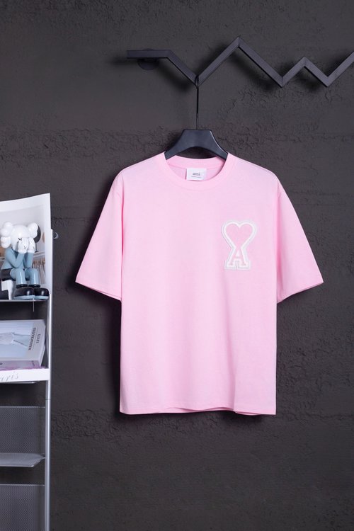 Ami Heavyweight 100% Double Yarn Cotton T-Shirt, Pink