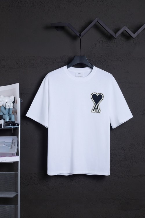 Ami Heavyweight 100% Double-Yarn Cotton T-Shirt in White and Black