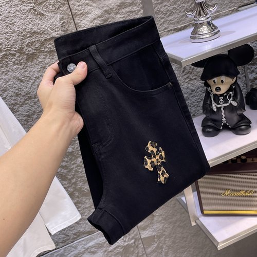 Chrome Hearts Patchwork Washed Jeans with High Elasticity