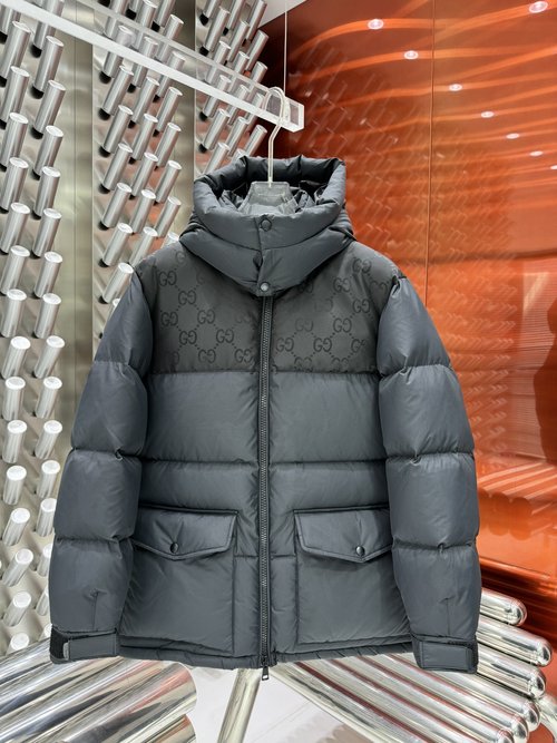 Gucci High-Density Nylon Down Coat with Classic GG Embroidery