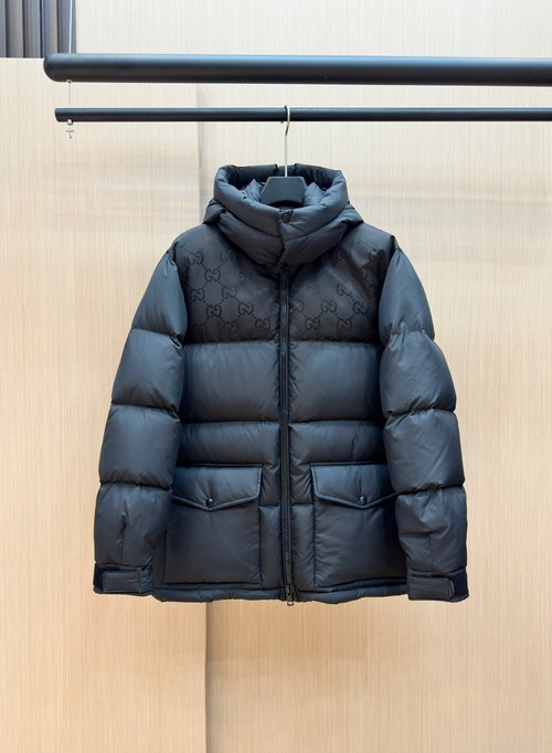 Gucci Waterproof Nylon Hooded Down Jacket with GG Pattern