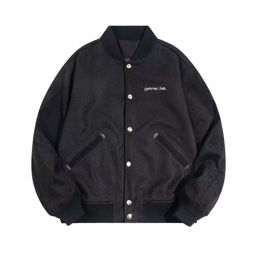 Dior Embroidered Baseball Jacket with Leather Sleeves