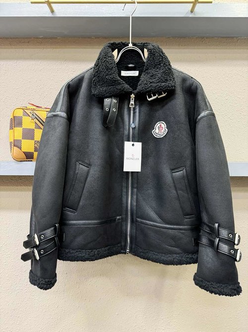 Moncler Retro Faux Fur-Trimmed Coat with Unique Pattern
