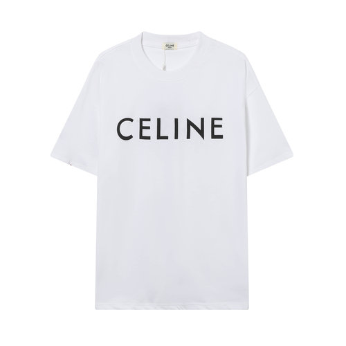 Celine Minimalist Letter Short Sleeve T-Shirt in Black and White