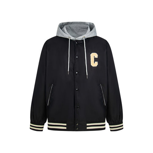 Celine Cotton Hooded Baseball Jacket with Embroidered Patches