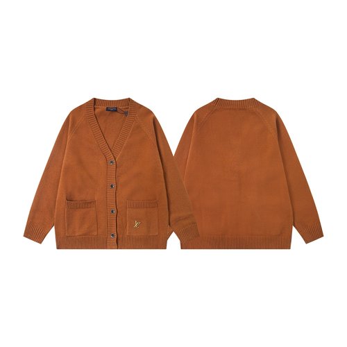 Louis Vuitton Brown Knit Cardigan with Retro Logo, Comfortable