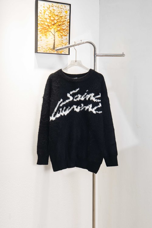Yves Saint Laurent Mohair Letter Jacquard Long-Sleeve Sweater