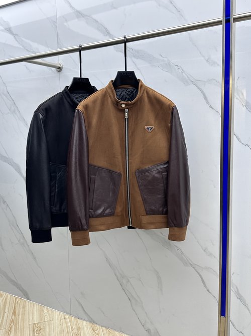 Prada Fashionable Leather-stitched Casual Jacket