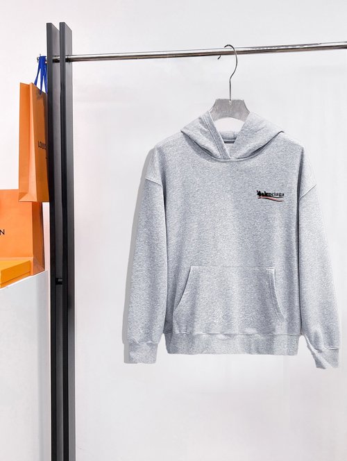 Balenciaga Double-layer Cotton Hoodie with Embroidered Print