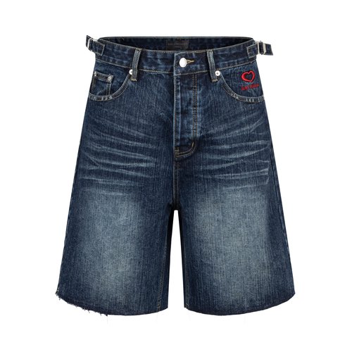 Balenciaga Heart Embroidered Denim Shorts with Luxury Details