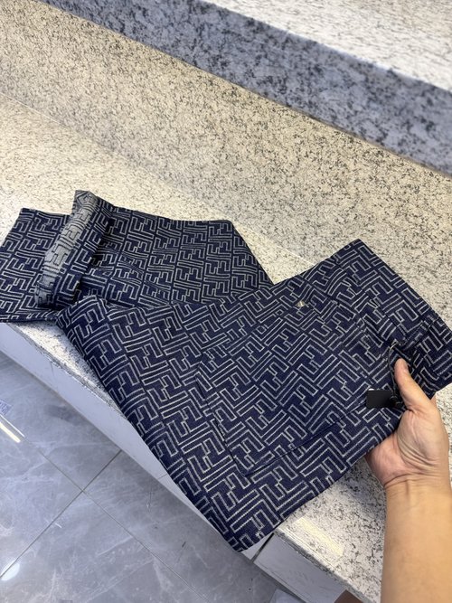 Fendi Denim Canvas Pants with Lightning Pattern