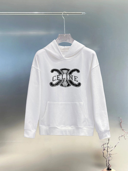 Celine Double-layer Letter Print Sweatshirt with Kangaroo Pocket