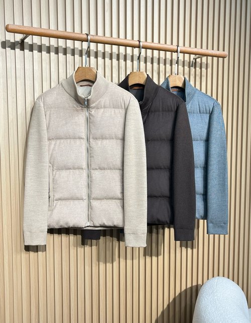 Zegna Stylish Knit-spliced Down Jacket for Warmth
